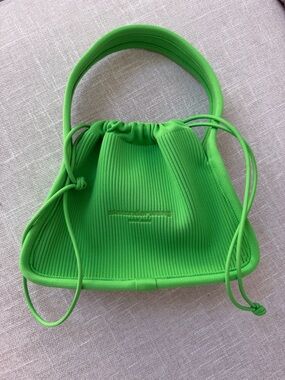 Alexander Wang Neon Green Ribbed Drawstring Mini Bag